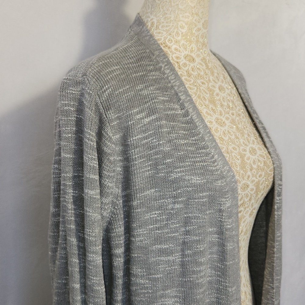 J Jill Women's Size L Gray Open Front Long Sleeve Cotton Linen Blend Cardigan - Picture 3 of 12